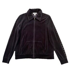 St John Sport Velour Jacket Womens Petite Zip Up Black Cotton Blend